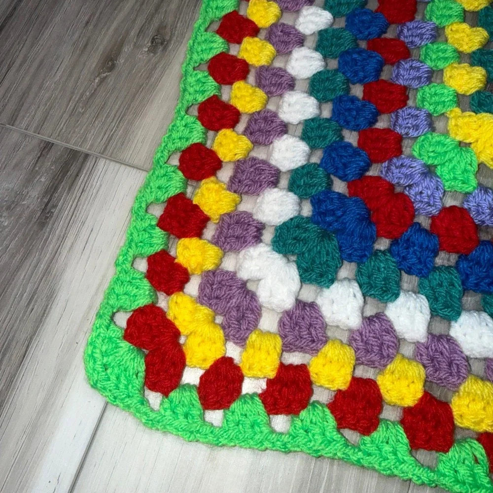 Handmade Crochet Granny Square Rainbow Afghan Throw Blanket Multi Color 27x27